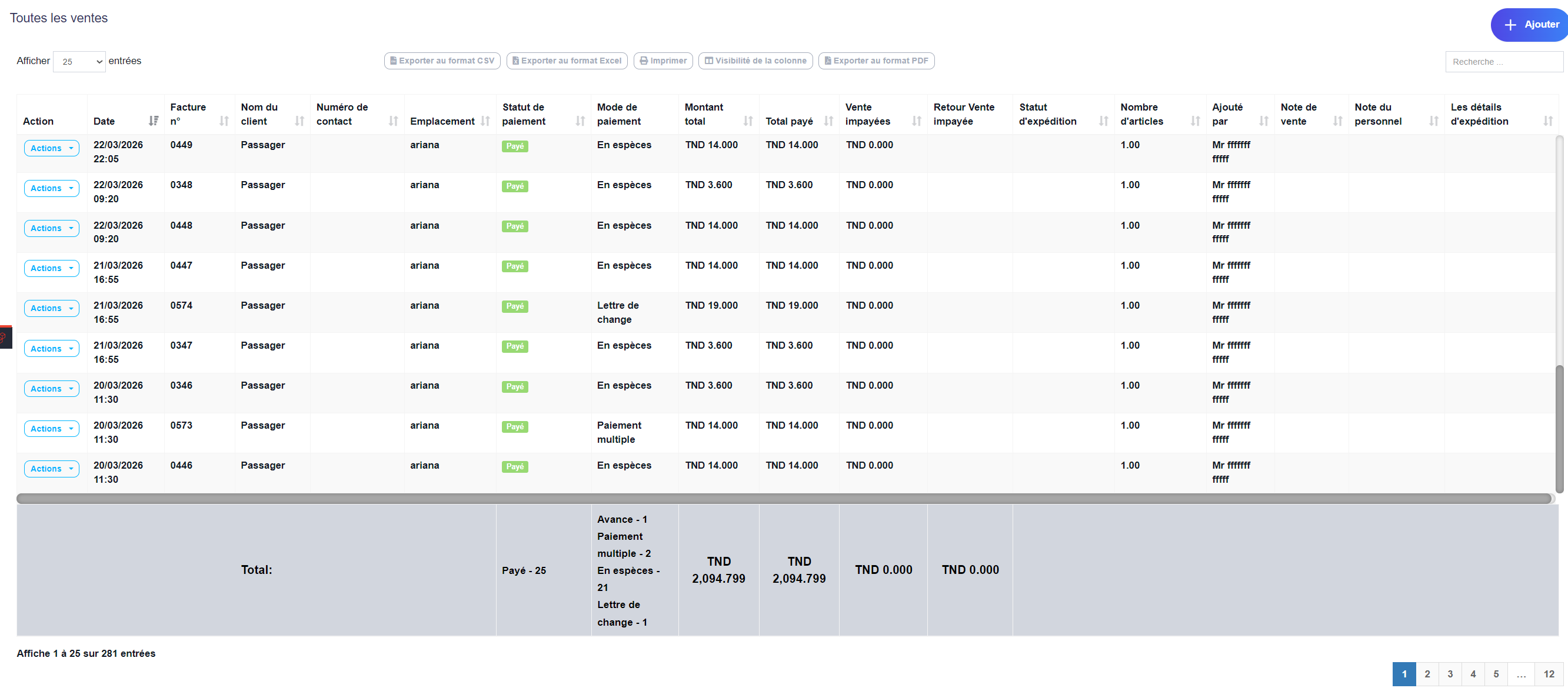 Mock Tableau de ventes
